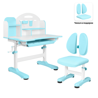 Комплект Anatomica Fiona парта + стул + надстройка + выдвижной ящик белый/голубой