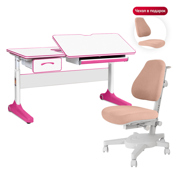 Комплект Anatomica Uniqa Lite парта + кресло белый/розовый со светло-розовым креслом Armata