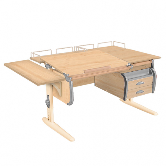 Парта Дэми СУТ-25-05 120 см раздельная с тумбой и тремя приставками клен/серый/бежевый каркас